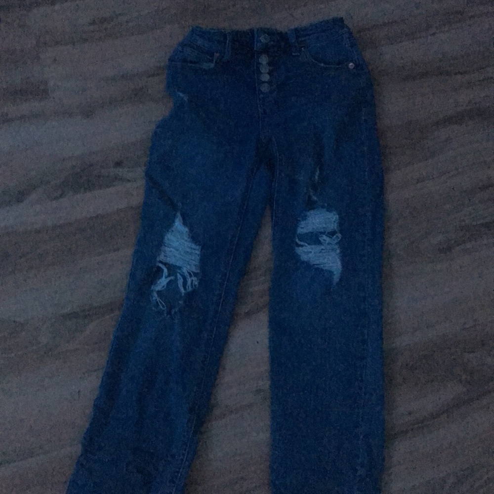 high rise blue jeans